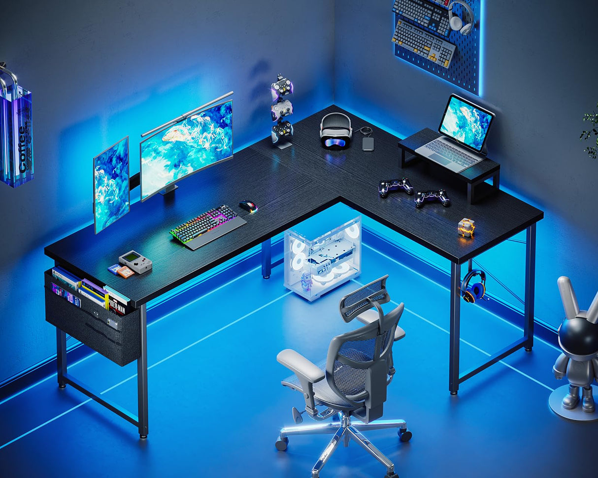 ODK L Shaped Desk, 57.5" Computer Gaming Desks, Home Office Writing Table with Monitor Shelf, Space-Saving Modern Corner Workstation, Easy to Assemble, Black ODK
