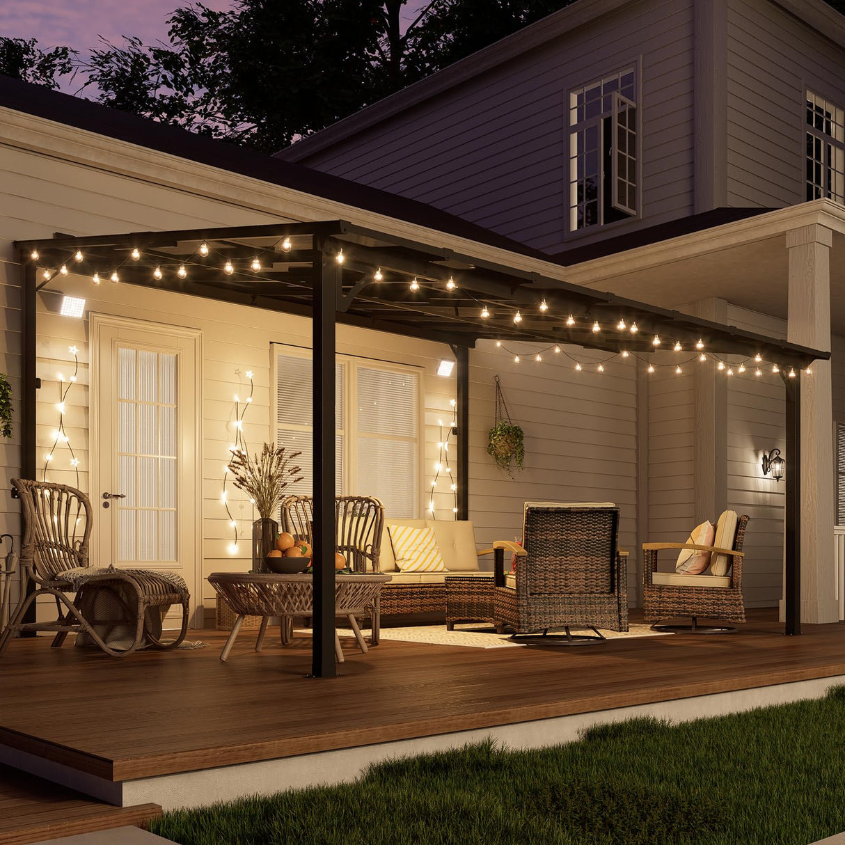 MEISSALIVVE 12' x 14' Gazebo, Wall Mounted Gazebo, Lean to Metal Awnings Gazebos, Gazebo Pergola with Sloped Roof, Outdoor Patio Gazebo Awning for Backyard, Deck, Black MEISSALIVVE