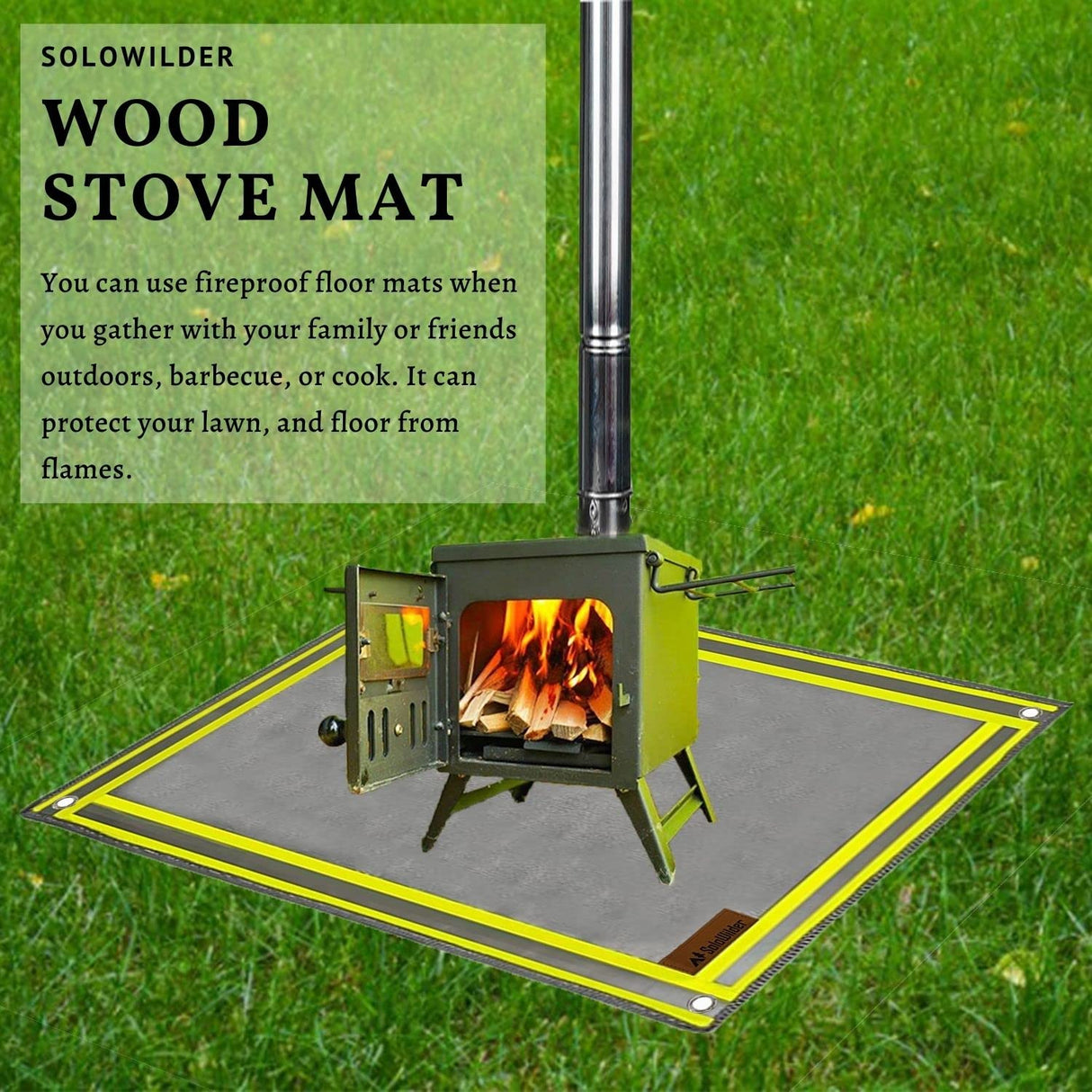 SoloWilder Wood Stove Mat 32" x 20" Fire Pit Grill Mat for Tent Stove Deck Patio Grass Lawn Campsite Insulation Protection SoloWilder