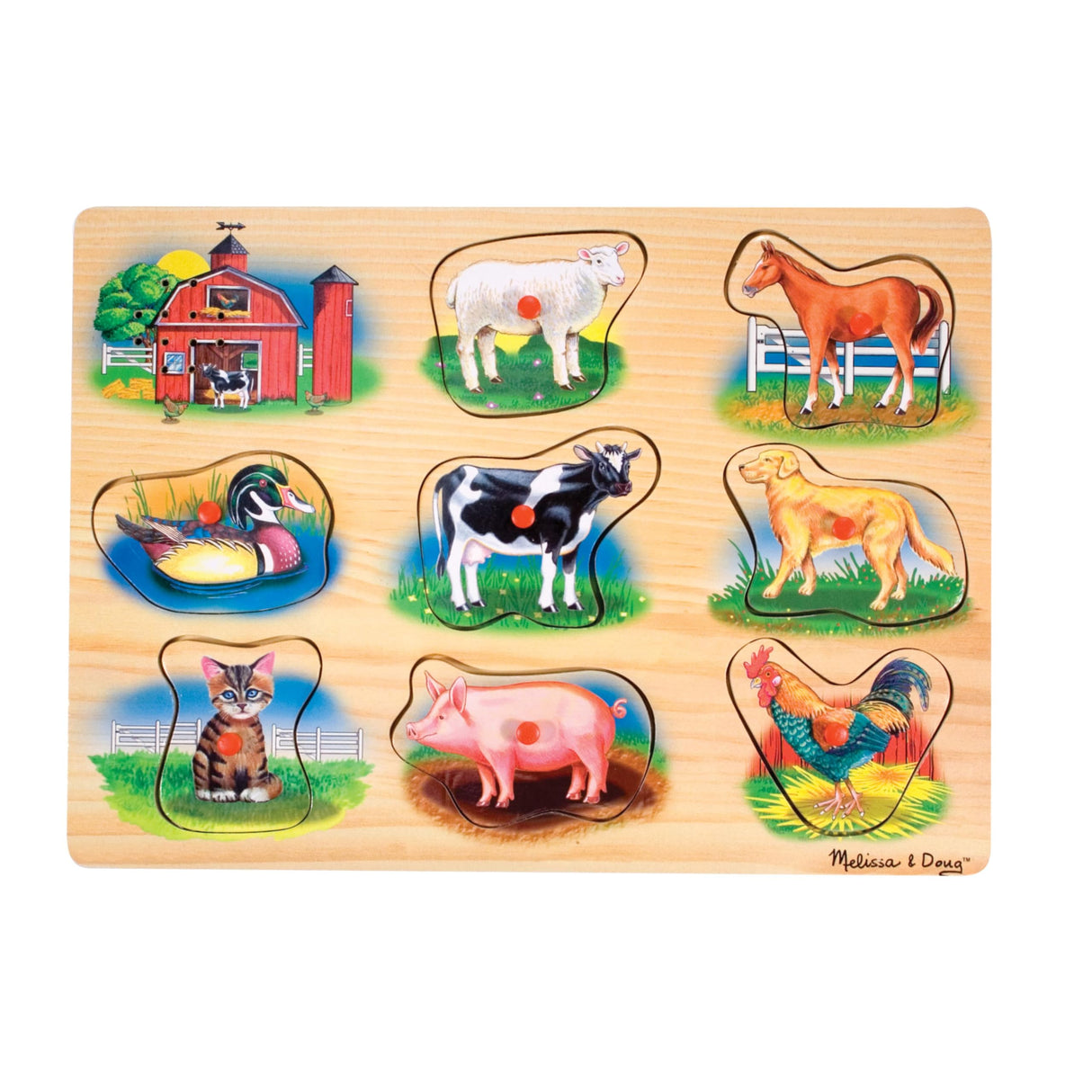 Melissa & Doug Farm Sound Puzzle - Wooden Peg Puzzle With Sound Effects (9 pcs) Melissa & Doug