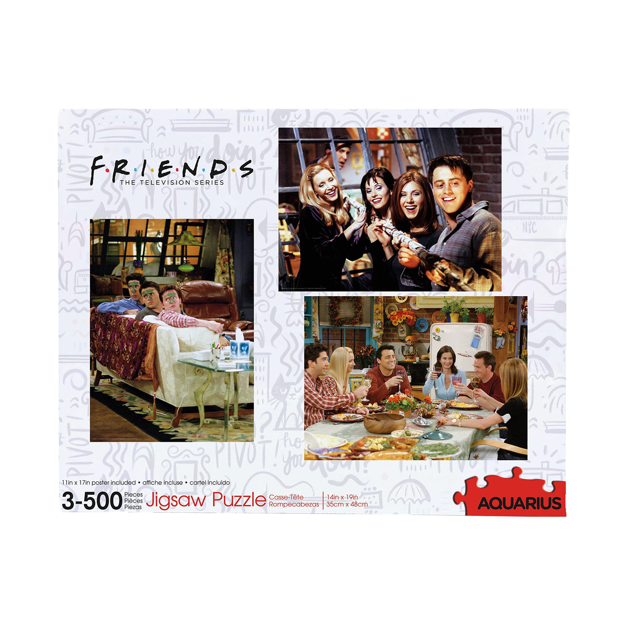 Aquarius Set of 3 Friends Puzzles (Three 500 Piece Jigsaw Puzzles) - Glare Free - Precision Fit - Officially Licensed Friends Merchandise & Collectibles - 14x19 Inches AQUARIUS