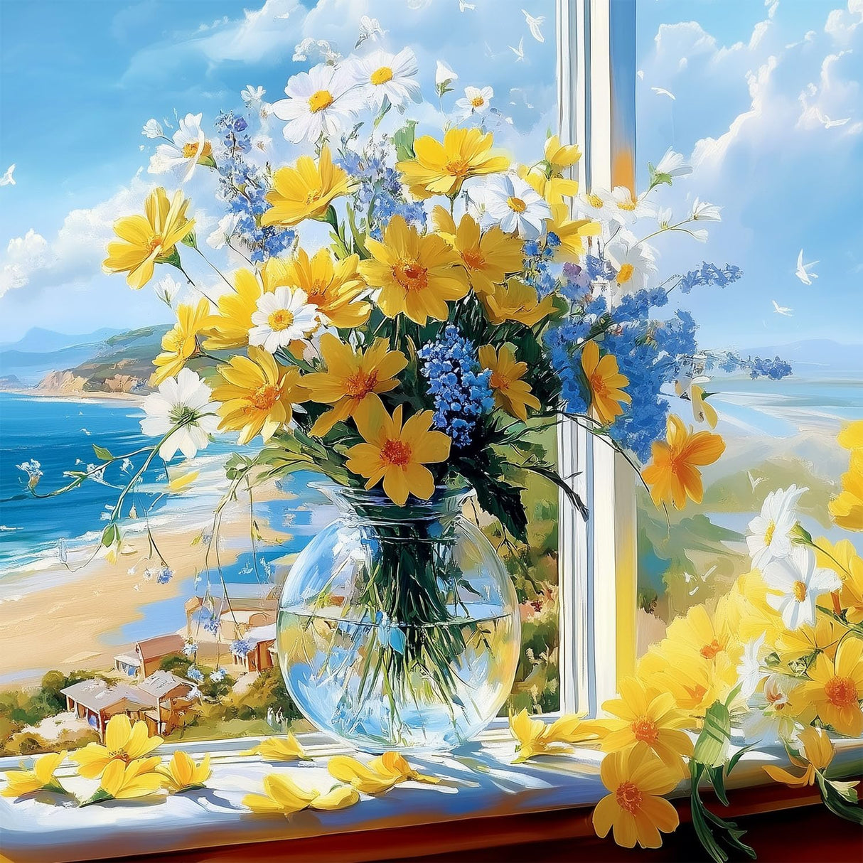 YarnWhimsy Flower Paint by Numbers Kit for Adults,Adult Paint by Number Kits on Canvas,Flowers Paint by Numbers DIY Acrylic Oil Painting Perfect for Gift Home Wall Decor(16x16inch) YarnWhimsy