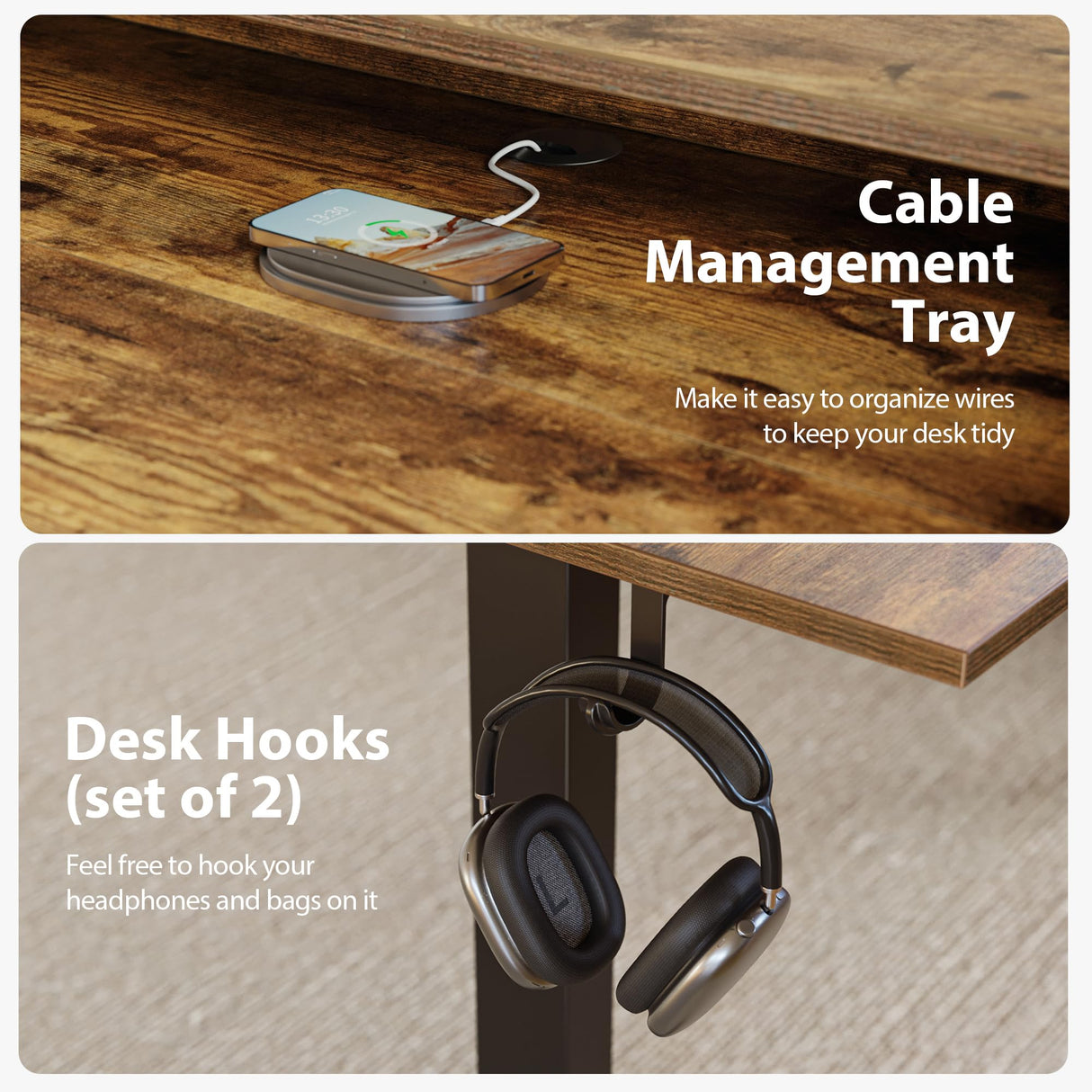 Agilestic 53 x 24 Inches Height Adjustable Electric Standing Desk with 2 Drawers, Stand Up Electric Desk Adjustable Height, Sit Stand Computer Gaming Table with Splice Board, Rustic Brown Agilestic