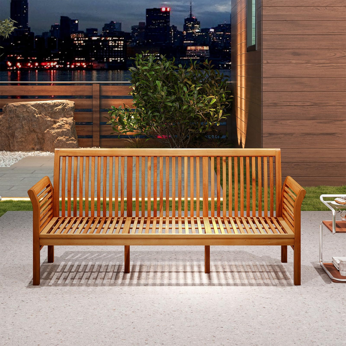 RELAX4LIFE 62.5’’ Outdoor Bench Acacia Wood - 3-Person Patio Bench w/Backrest, Armrests & Removable Seat Cushion, Slatted Wooden Garden Bench for Front Porch Park Backyard, 1200 LBS Weight Capacity RELAX4LIFE