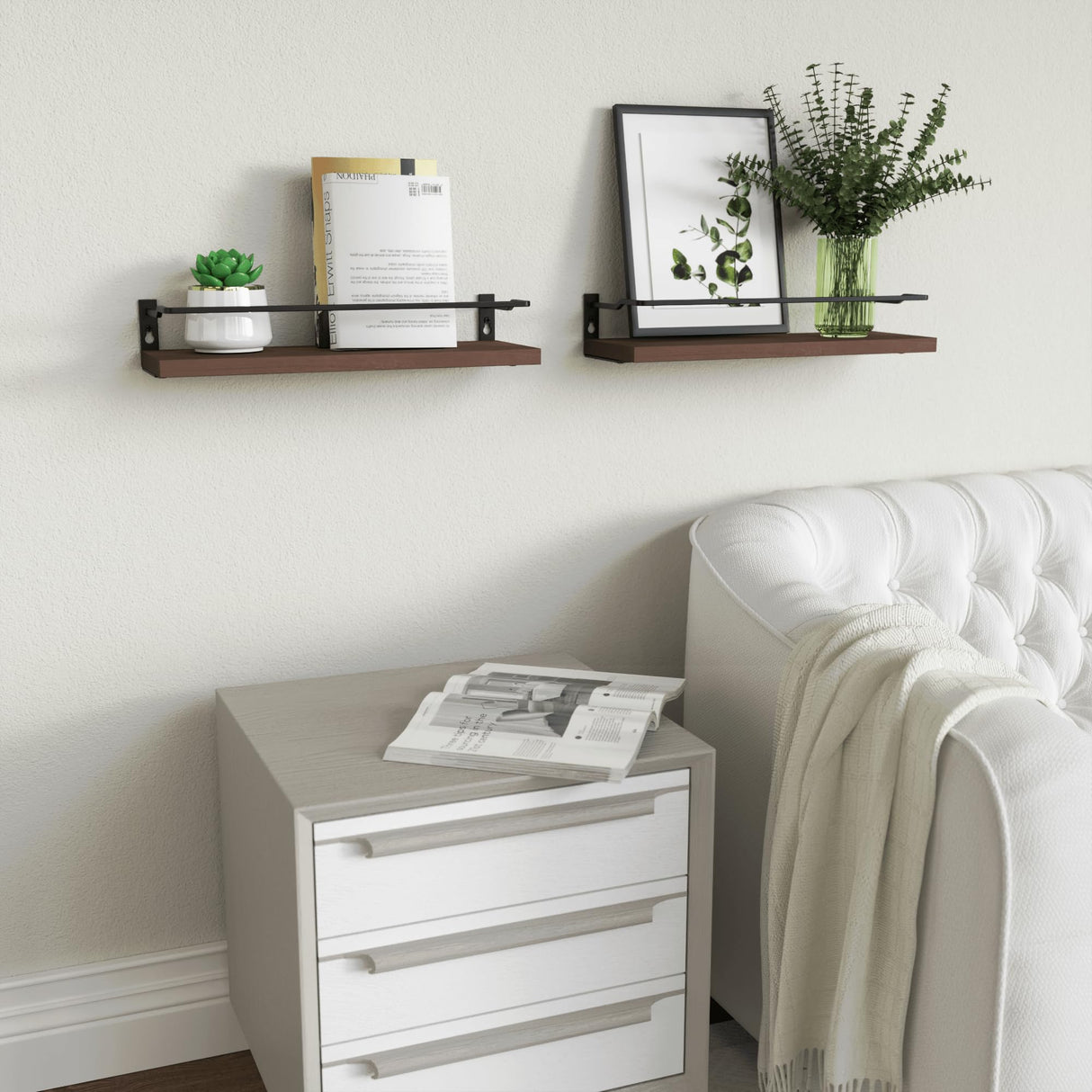 RICHER HOUSE Floating Bathroom Shelves, Small Wall Shelf for Bathroom Decor, Rustic Wall Mounted Wood Shelves Set of 2, Bathroom Wall Organizer Over Toilet Storage, Kitchen Shelf - Rustic Brown RICHER HOUSE