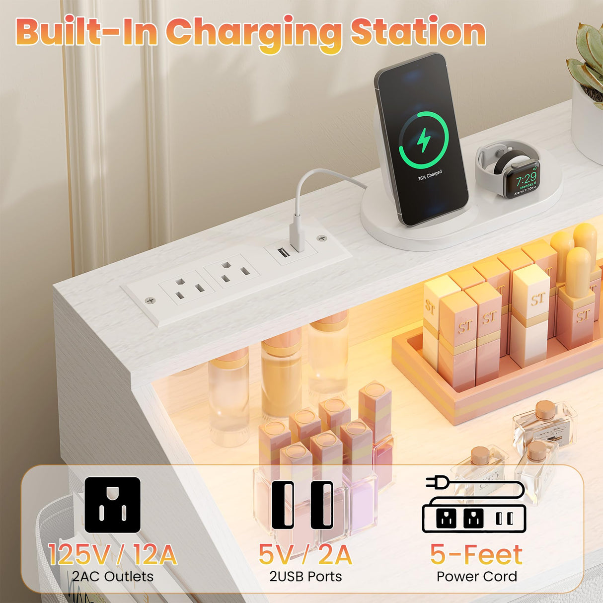 Lulive White Dresser for Bedroom 9 Drawers - Fabric Dressers for Bedroom with LED Light & Charging Station - Kids Adults Chest of Drawers for Living Room Hallway Closet Nursery (White) Lulive