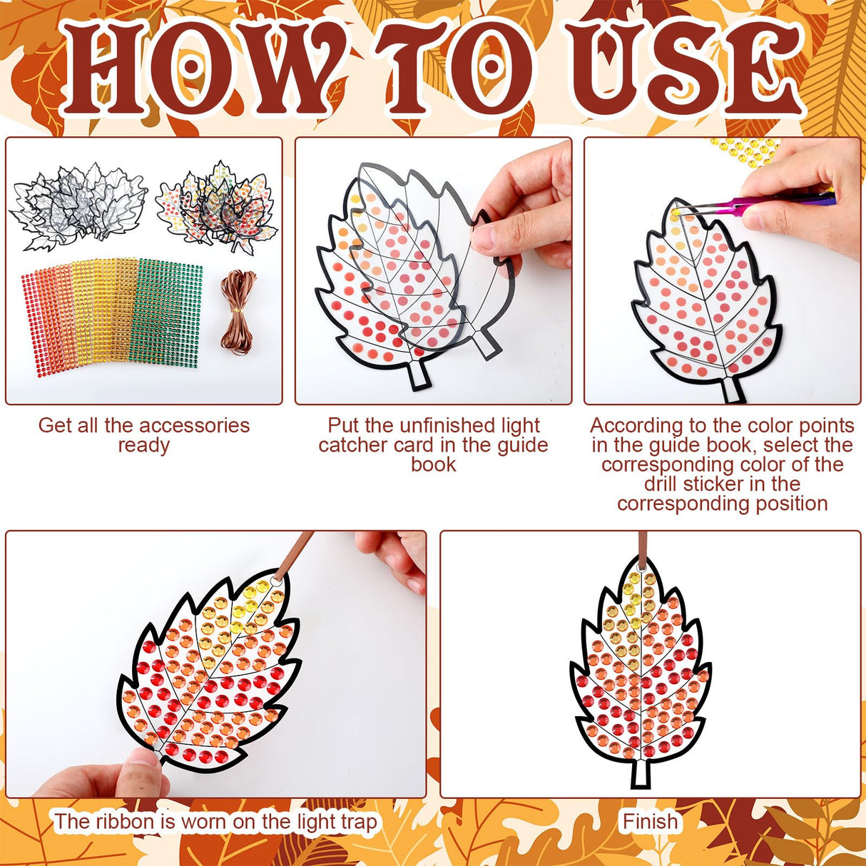 WinnerWhy 36 Sets Maple Diamond Painting Ornaments DIY Gem Window Art Sun Catcher Kits Gemstone Diamond Art Craft and Crafts with Ropes for Holiday Party Decor WinnerWhy