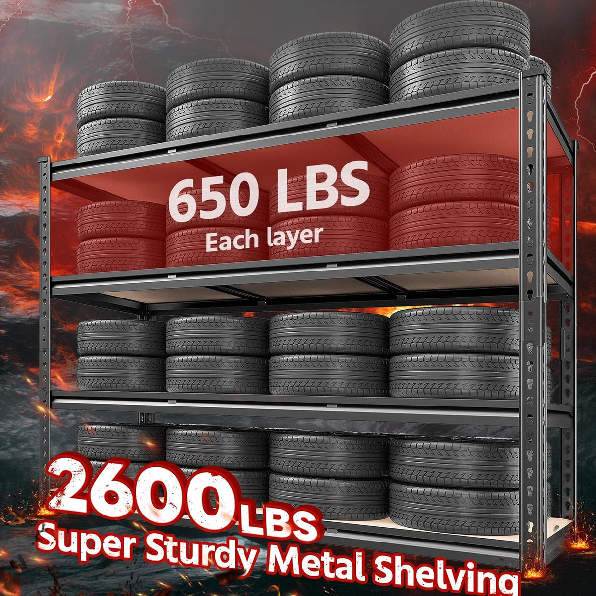 REIBII 2600LBS Garage Shelving 4 Tier Adjustable Storage Shelves Heavy Duty, 48" W Metal Shelves Utility Rack Shelving Units for Storage Warehouse Pantry Closet Kitchen, 48" W X 24" D X 60" H, Black REIBII