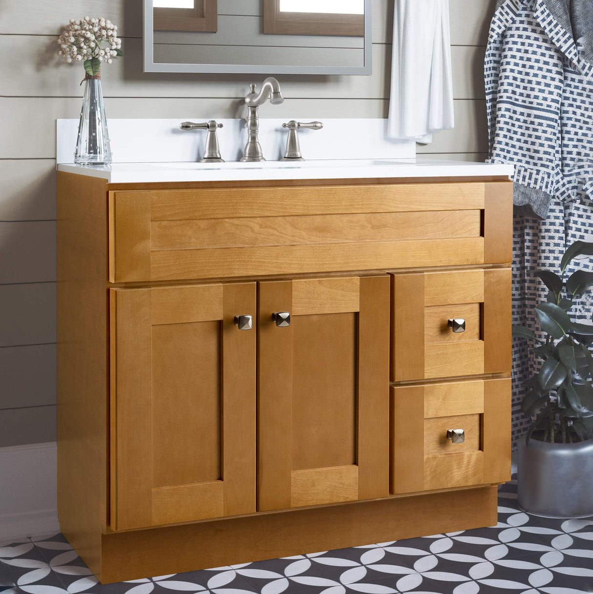 Design House Brookings 36 Inch Bathroom Vanity, Ready to Assemble, Solid Wood, Birch, 587139 Design House