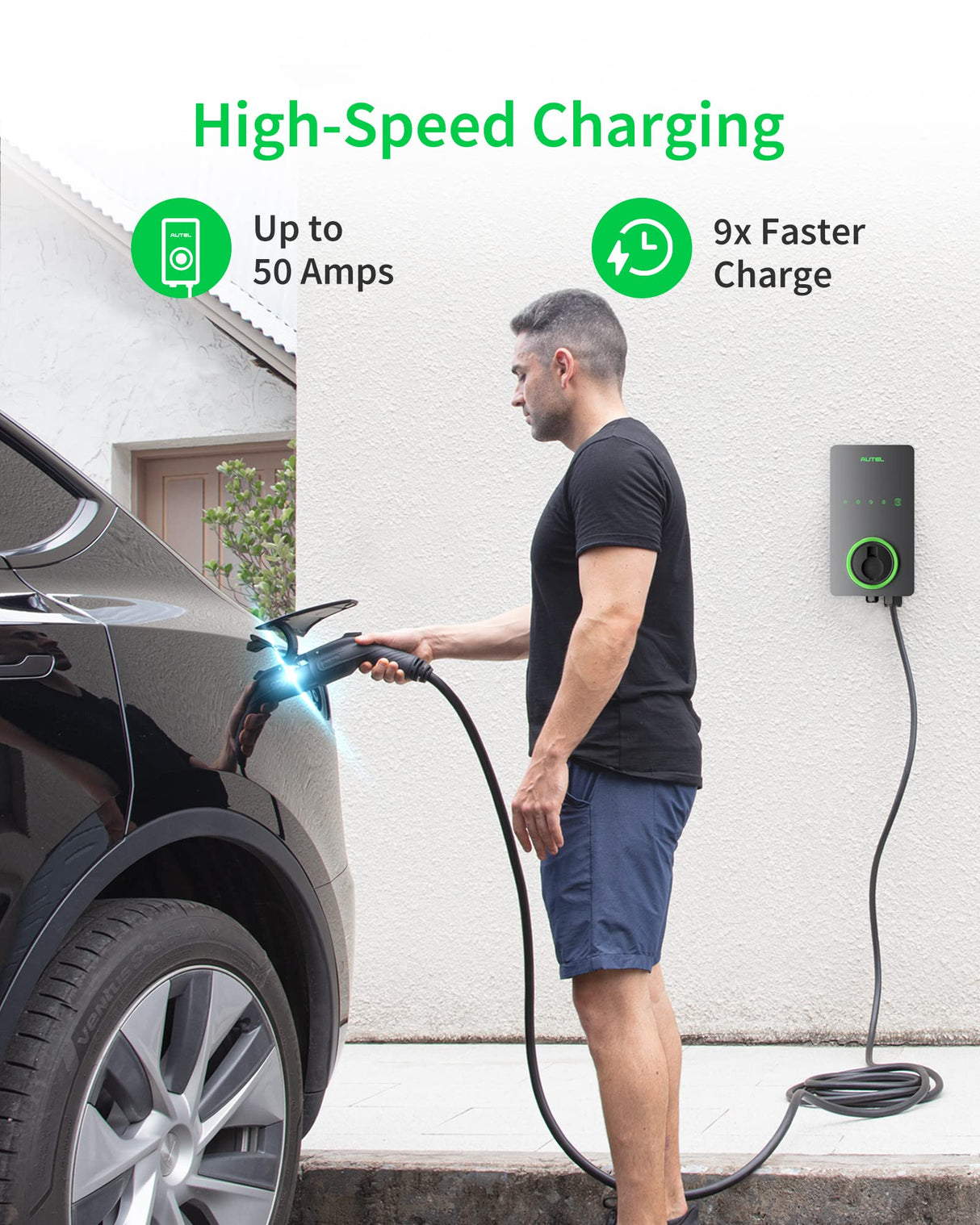 Autel Home Level 2 EV Charger up to 50Amp, 240V, Indoor/Outdoor Car Charging Station, Wi-Fi and Bluetooth Enabled EVSE, Flexible 25-Foot Cable,Hardwired, Dark Gray Autel