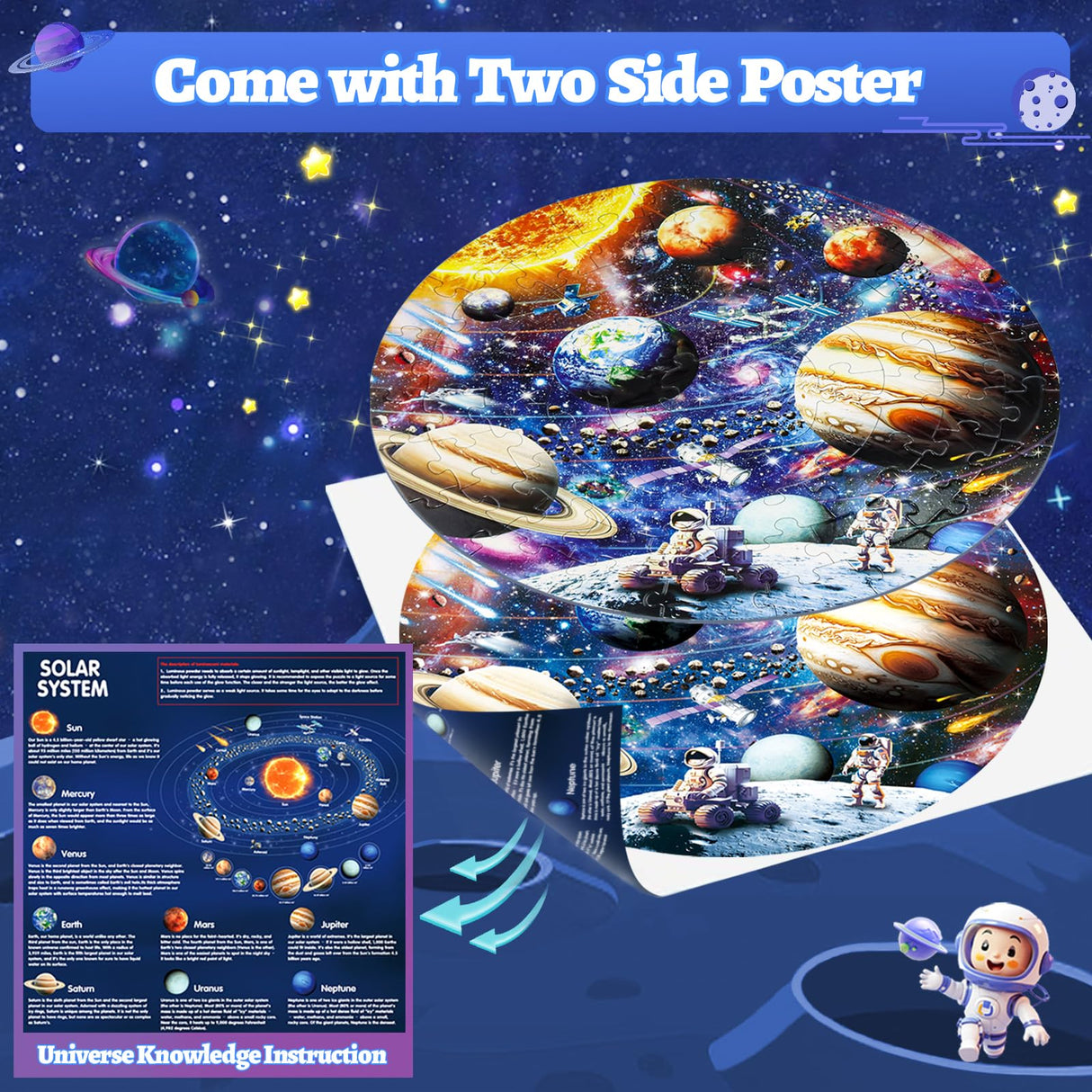 DIGOBAY Glow in The Dark Solar System Jigsaw Puzzles for Kids Ages 4-8, 70 Pieces Kids Space Planet Floor Puzzle Toys Ages 8-10, Large Round Educational Puzzle Toys Gifts for Boys Girls Children DIGOBAY