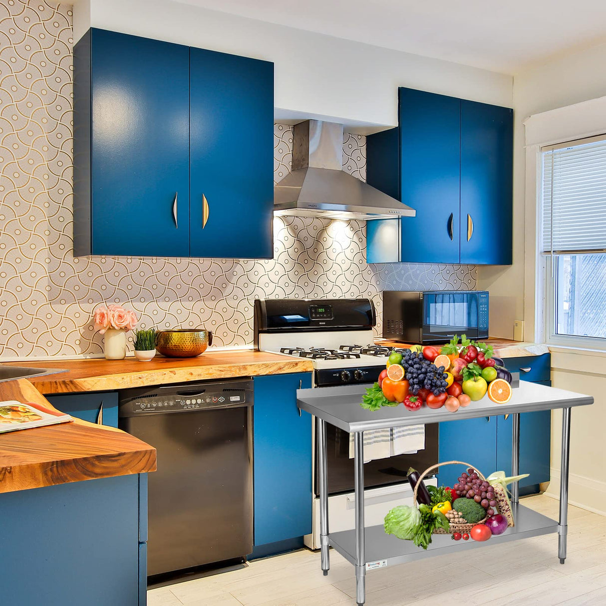 STABLEINK NSF Stainless Steel Table, 24 x 60 Inches Metal Prep & Work Table with Backsplash, Adjustable Undershelf and Table Foot, for Commercial STABLEINK