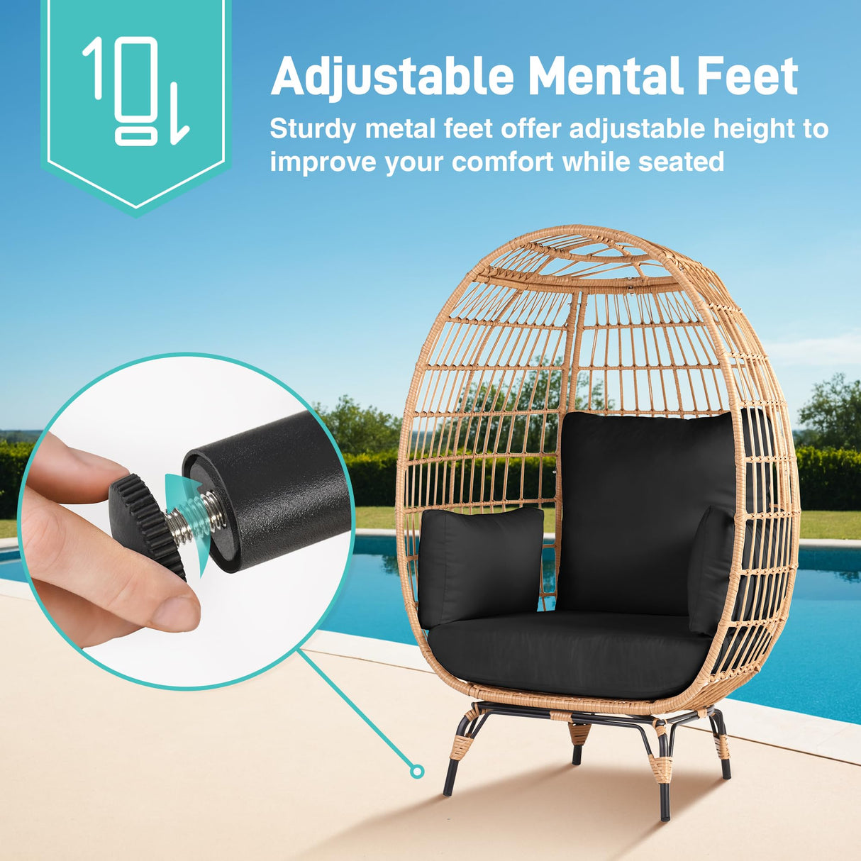 OTSUN Outdoor Egg Chair, PE Wicker Chair 440 lbs Capacity, Patio Chairs with 4 Thicken Cushions, Oversized Lounge Chairs with Durable Steel Frame Perfect for Balcony, Backyard, Bedroom-Black OTSUN