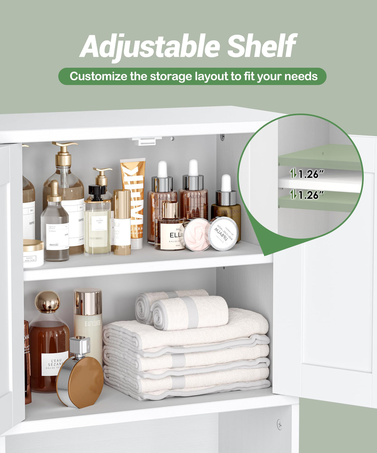 Irontar Small Medicine Cabinet with Towel Bar, Modern Bathroom Wall Cabinet with 2 Lined Doors, Over the Toilet Storage Cabinet with Adjustable Shelf, for Bathroom, Living Room, Kitchen, White CWG018W Irontar