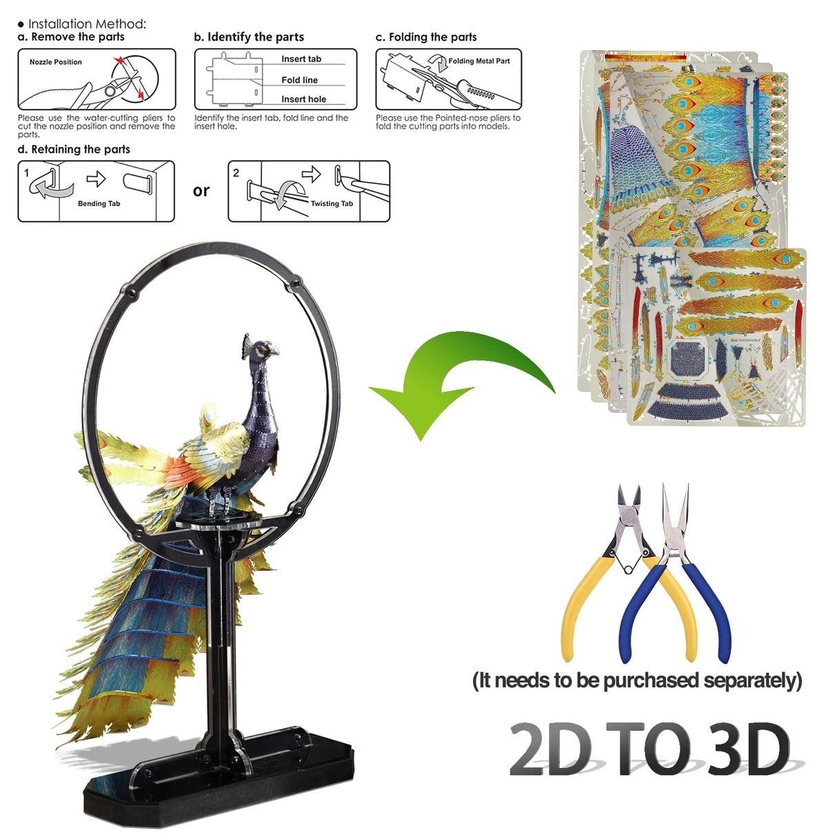 Piececool 3D Puzzles for Adults, Gorgeous Peacock 3D Metal Model Building Kits, Challenging Brain Teaser 3D Puzzles DIY Assembling Crafts Kit Creative Gfits Home Decor Piececool