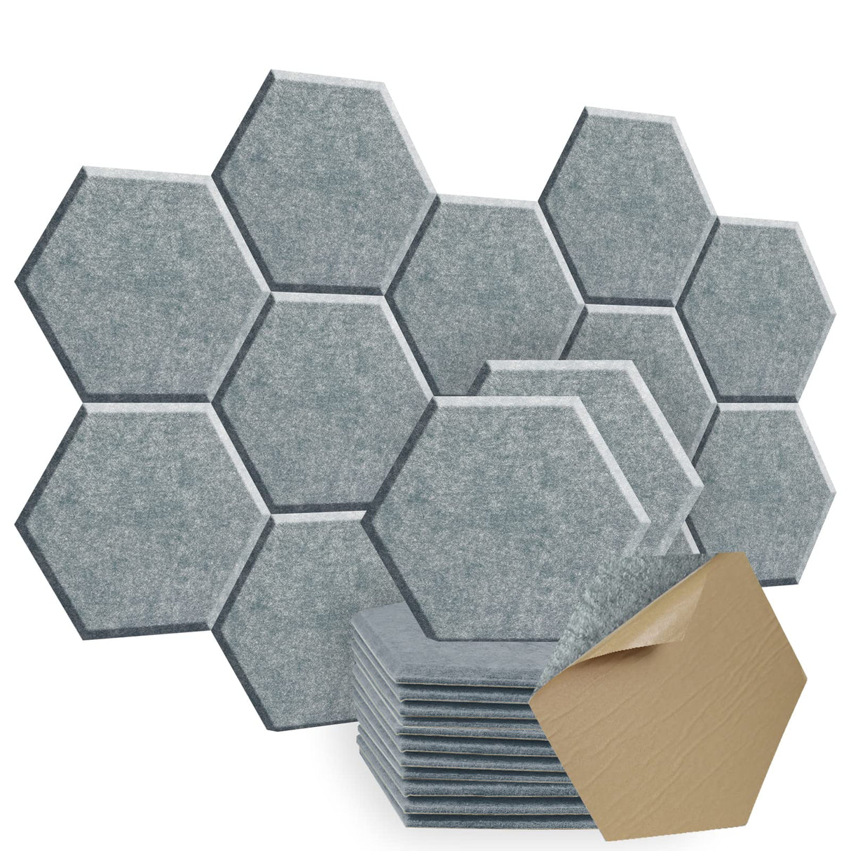 SHJADE Acoustic Panels Hexagon Self-Adhesive, 12 Pack Soundproof Wall Padding, 12" X 10" X 0.4" Absorption Panel Used in Home and Offices(Grey) SHJADE