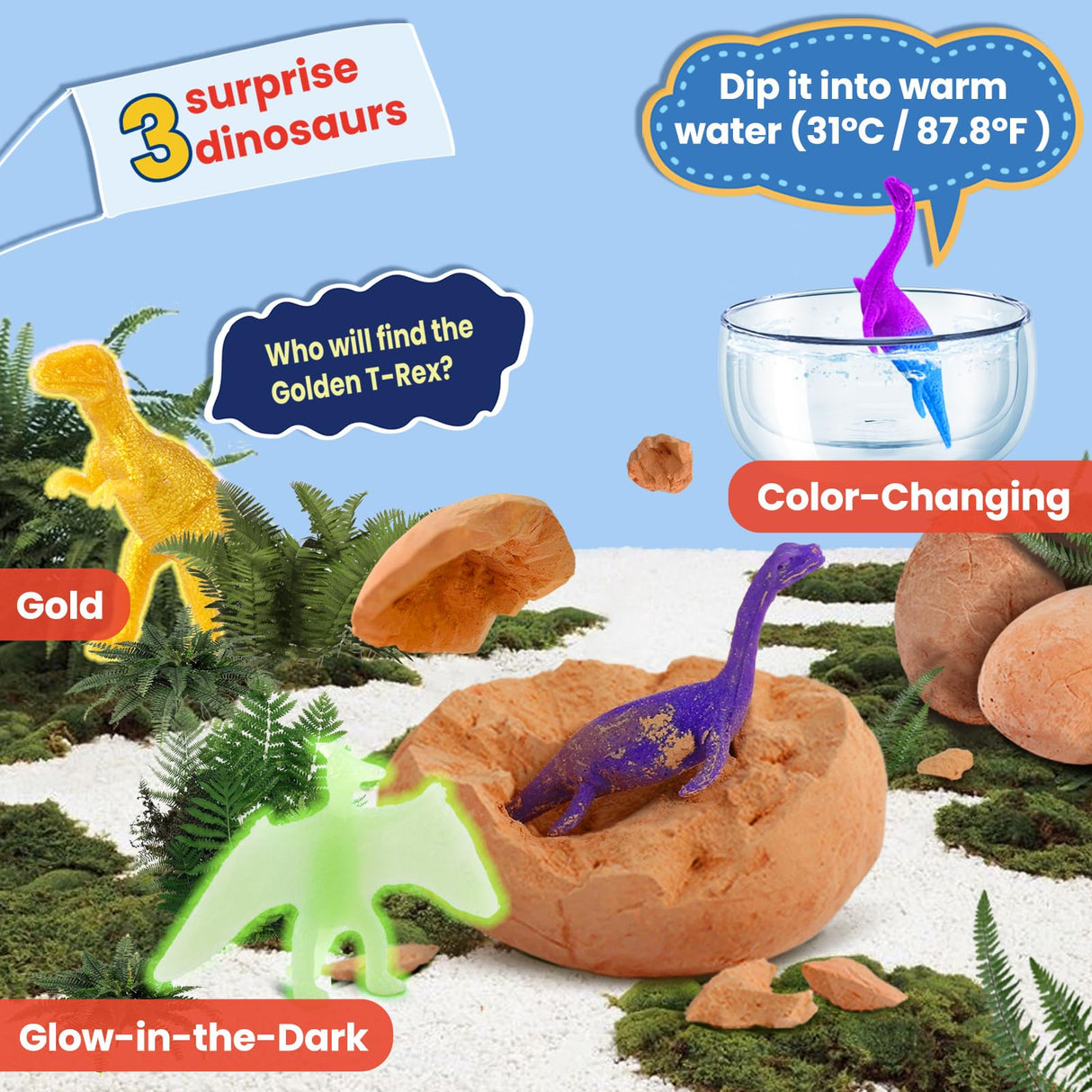 Zippytots Dino Eggs Excavation Dig Kit-12 Unique Dinosaur Eggs with Educational Learning Cards -Easter Eggs STEM Science Activities - Educational Toy Gift for Kids Boys Girls Age 3+ Zippytots