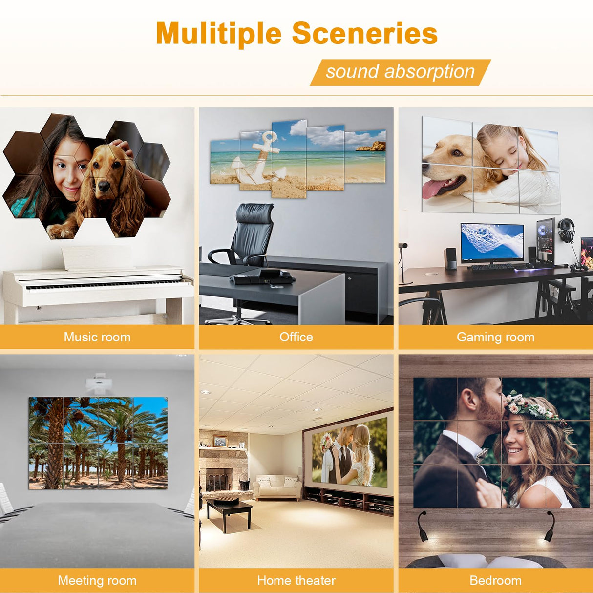 Livole Custom Acoustic Wall Art, Self-Adhesive Soundproof Wall Panels, Personalized Sound Absorbing Wall Art, Decorative Acoustic Panels for Home & Office (10-Pack, 78.7x39.3in) Livole