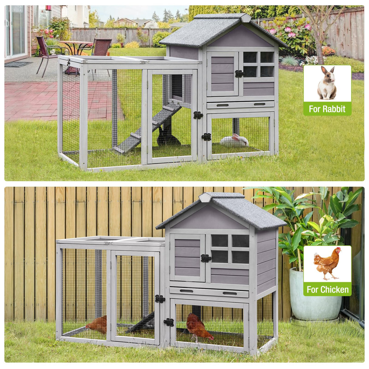 GUTINNEEN Rabbit Hutch Chicken Coop Expandable Indoor Bunny Cage Outdoor Guinea Pig Cage with Run 51.6" L GUTINNEEN