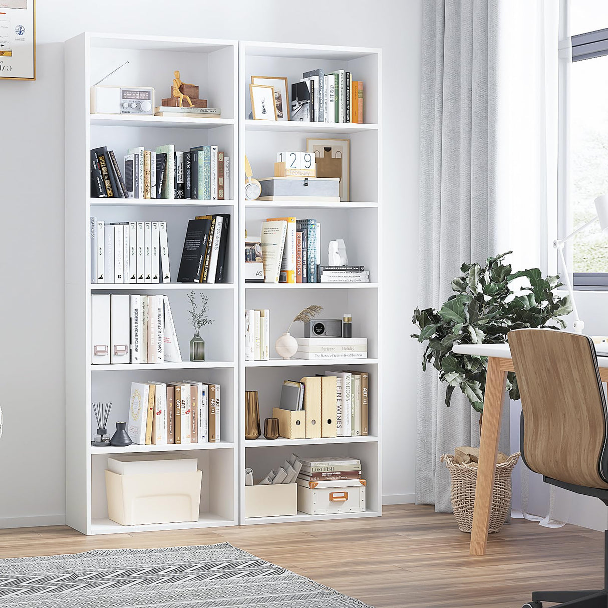 OneBlis 6-Tier Book Shelf, Floor Standing Open Bookcase, Wooden Display Storage Shelves with Anti-Tipping Device, 71" Tall Bookshelf for Bedroom, Living Room and Office, White OneBlis