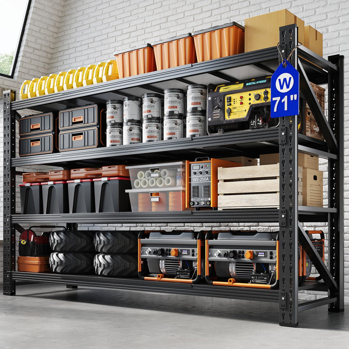 Yizosh 71" W Metal Garage Storage Shelves,5000LBS Heavy Duty 4-Shelf Adjustable Steel Organization Shelving,Utility Rack Shelf,71" W x 24" D x 69" H for Basement,Warehouse,Industrial Yizosh