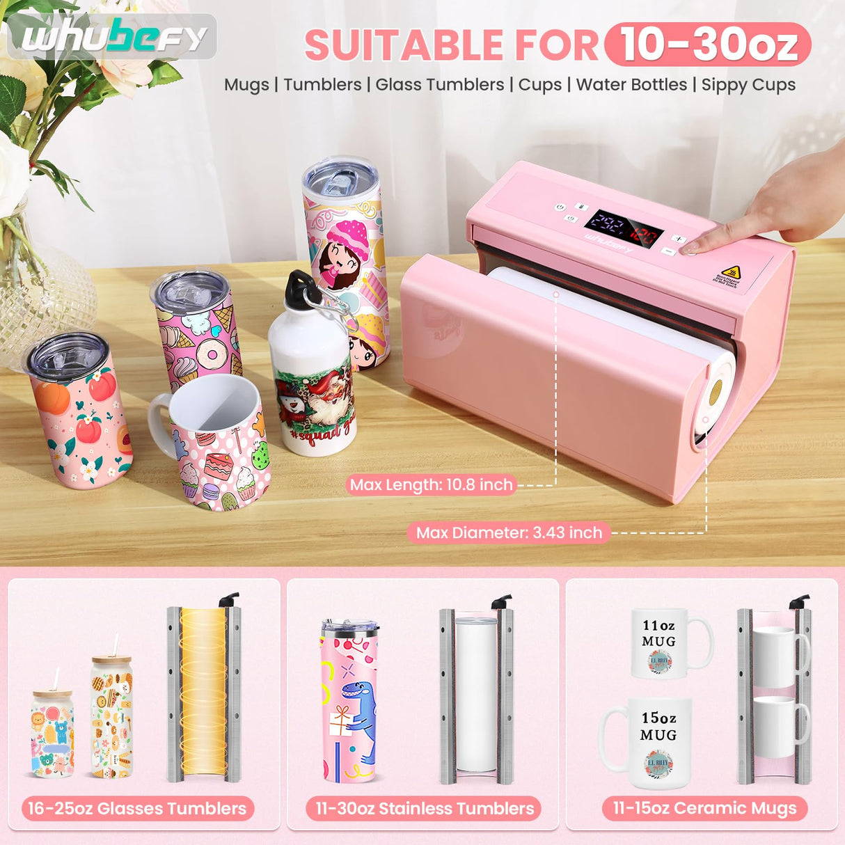 Whubefy Auto Tumbler Heat Press Machine, 20 Oz 30oz 16oz Sublimation Tumblers Press 10-15oz Coffee Mug Press with Sublimation Paper Heat Tape & Gloves, Automatic Cup Press Machine for 2.9-3.34inch Whubefy
