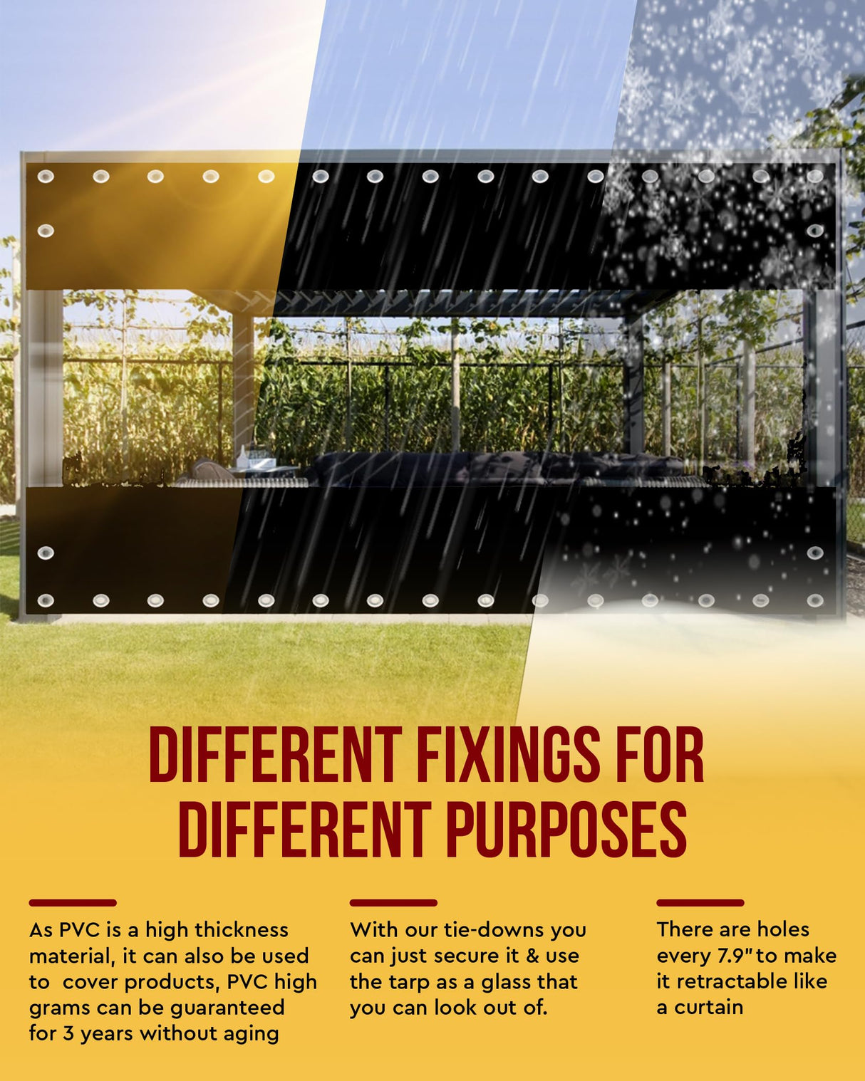 FoundGo 8'H x 7'W Vinyl Curtains for Patio 19oz, Outdoor Clear Vinyl Patio Enclosure,Heavy Duty Clear Tarp Waterproof Vinyl Tarps with Grommets for Pergola, Balcony,Porch,Gazebos,-4℉ Cold Resistant FoundGo