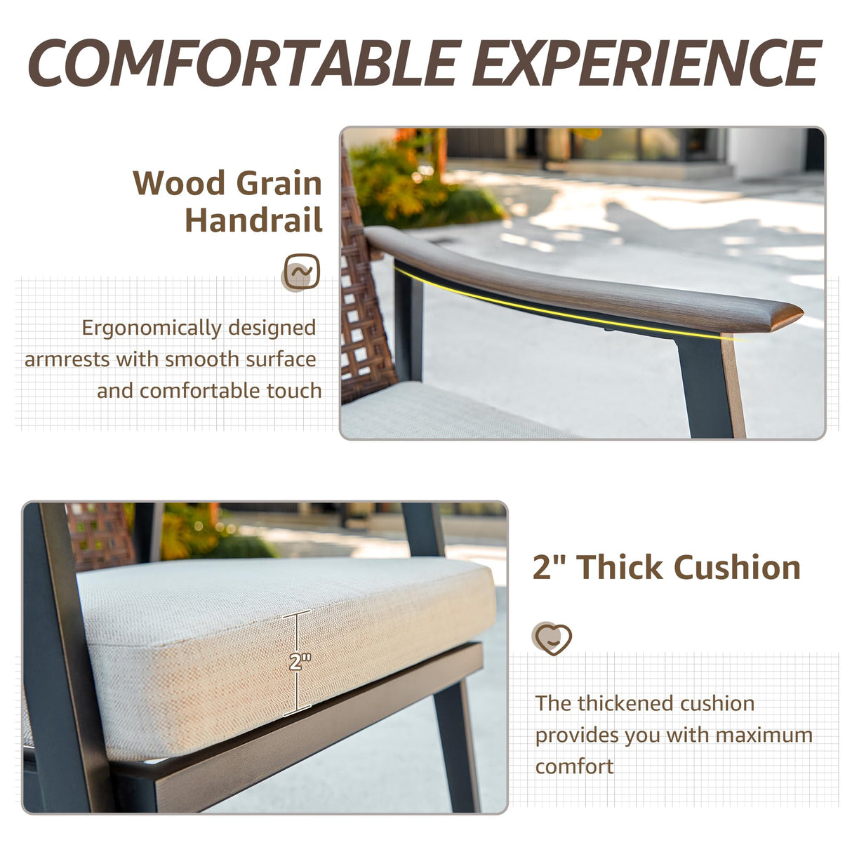 NATURAL EXPRESSIONS 7 Piece Patio Dining Table Outdoor Furniture Set, 6 Rattan Wicker Chairs with Cushions and 70” Large Dining Table with 1.65'' Umbrella Hole for Patio, Garden, Porch, Pool Beige NATURAL EXPRESSIONS