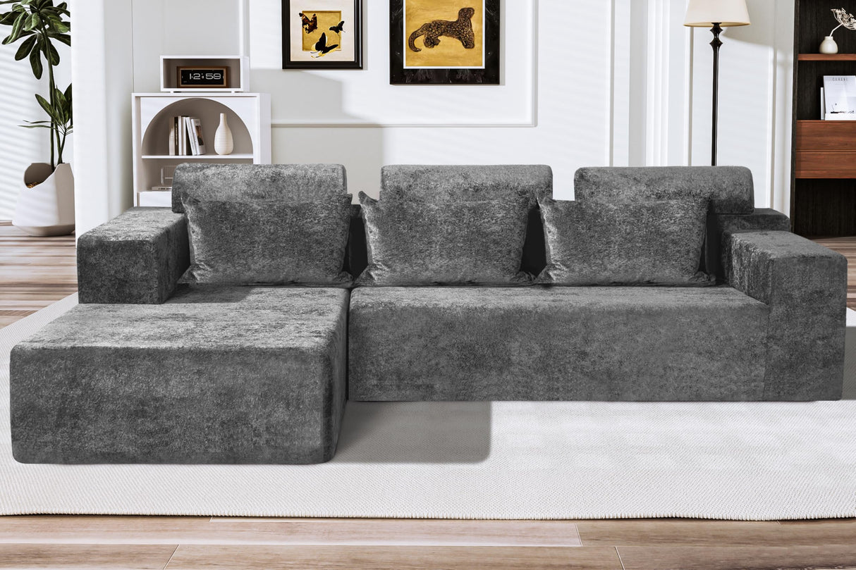 HABUTWAY 105" L-Shape Modular Sectional Sofa Couch for Living Room,No Assembly Required,Modular Comfy Sofa with Deep Seat for Living Room Bedroom,Luxury Distressed Velvet(Left,Grey) HABUTWAY