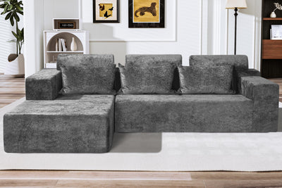 HABUTWAY 105" L-Shape Modular Sectional Sofa Couch for Living Room,No Assembly Required,Modular Comfy Sofa with Deep Seat for Living Room Bedroom,Luxury Distressed Velvet(Left,Grey)
