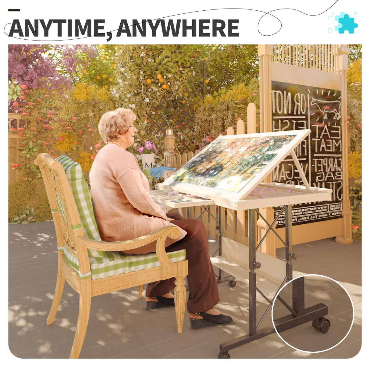 1500 Piece Jigsaw Puzzle Table with Legs for Adults, 5-Tilting-Angle & Height Adjustable Table with Draws, Wooden Puzzle Board with Extended Support Bar & 4 Wheels Easyego