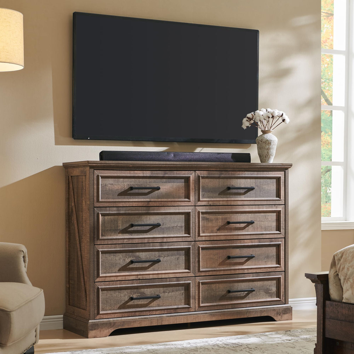 ACCOHOHO Farmhouse 8 Drawers Dresser Chests for Bedroom,52" Wide Wood Rustic Chest of Drawers with Metal Handle,Natural Texture,Drawer Organizer for Bedroom,Living Room,Hallway and Entryway,LB ACCOHOHO