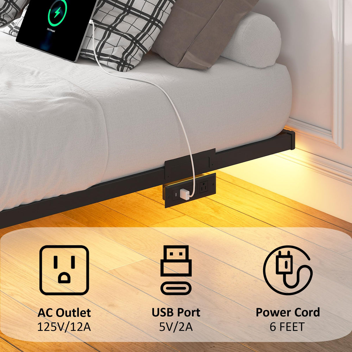 YORMDMO Floating Bed Frame Queen Size, Heavy Duty Bedframe with Smart LED Lights & Charging Station, Modern Metal Platform Bed, Easy Assembly No Box Spring Needed, 10 Inch YORMDMO