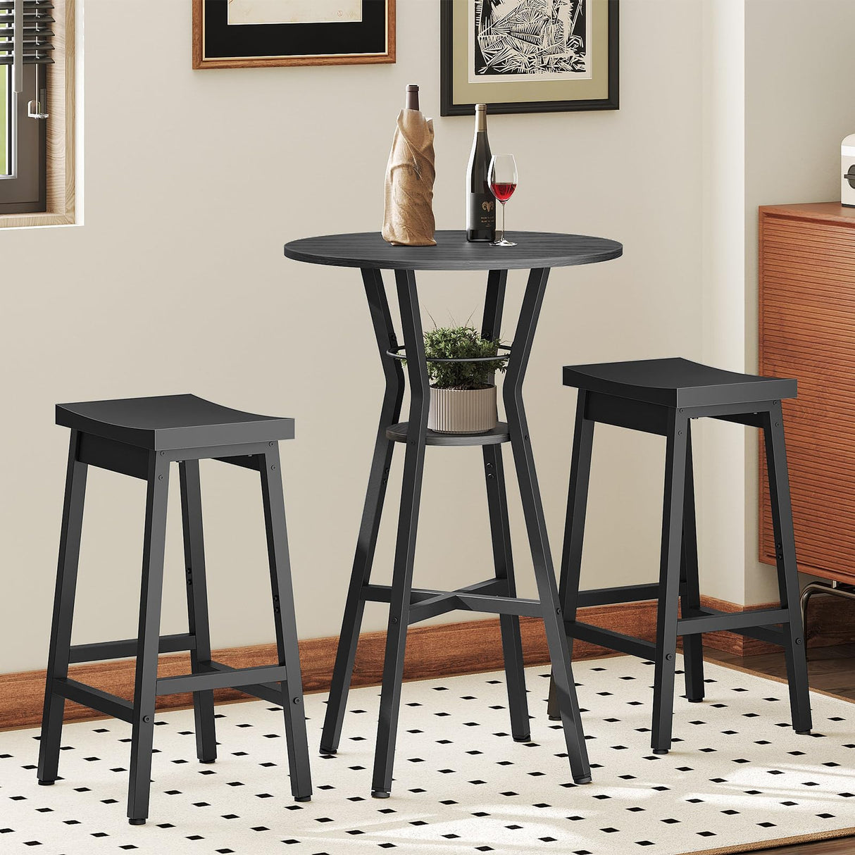 YATINEY Bar Table, 2-Tier Round High Top Table, Pub Table, Home Bar Counter Height, Bistro Tables, for Kitchen, Living Room, Meeting Room, Pub, Black BT03BB YATINEY