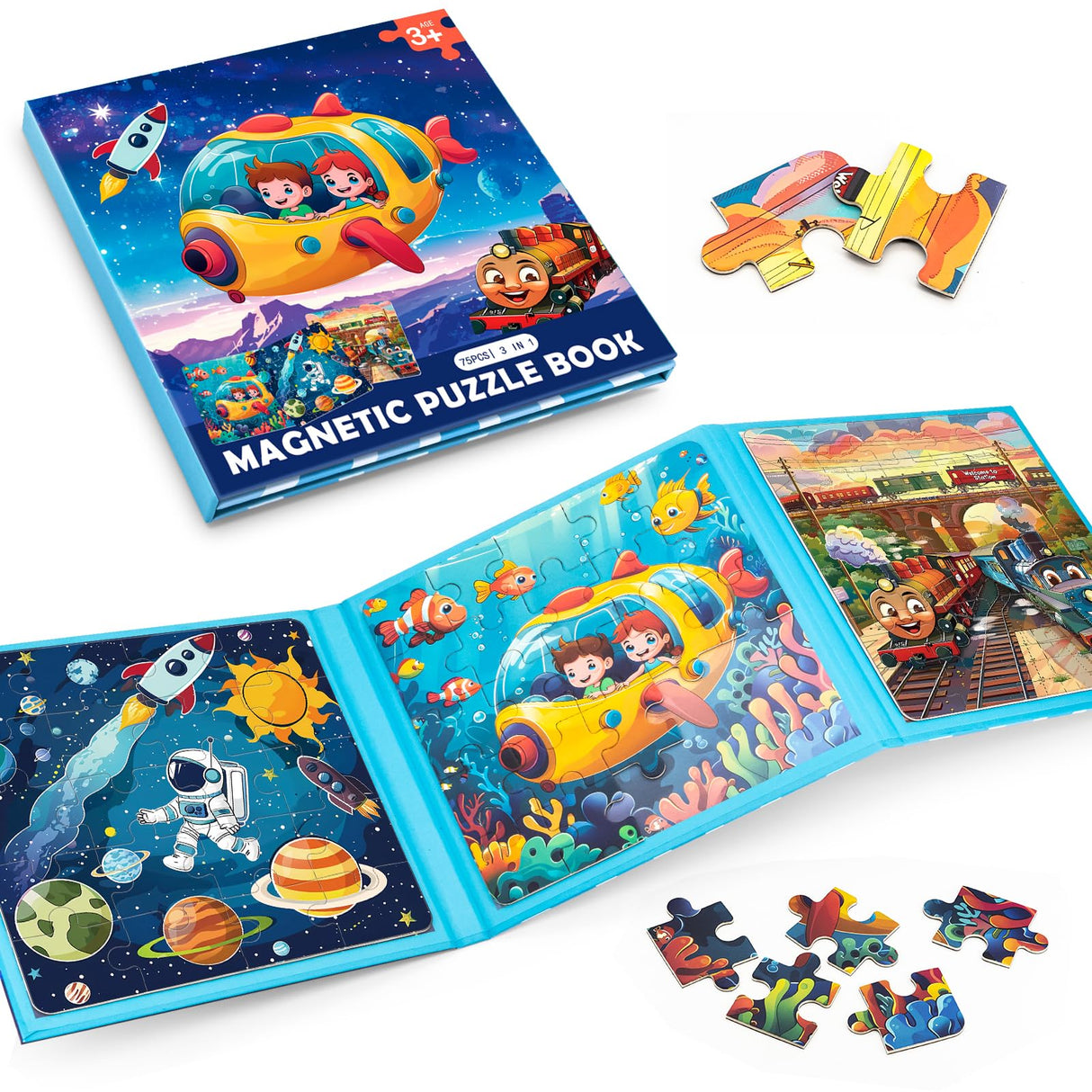 Space Ocean Train Magnetic Puzzles for Kids Ages 3-5, 20-25-30 Pieces Toddler Puzzles, Magnet Travel Jigsaw Puzzles Toys, Preschool Learning Toy Kids Puzzles for 2 3 4 5 6 Year Old Kids Birthday Gifts Jeacirio