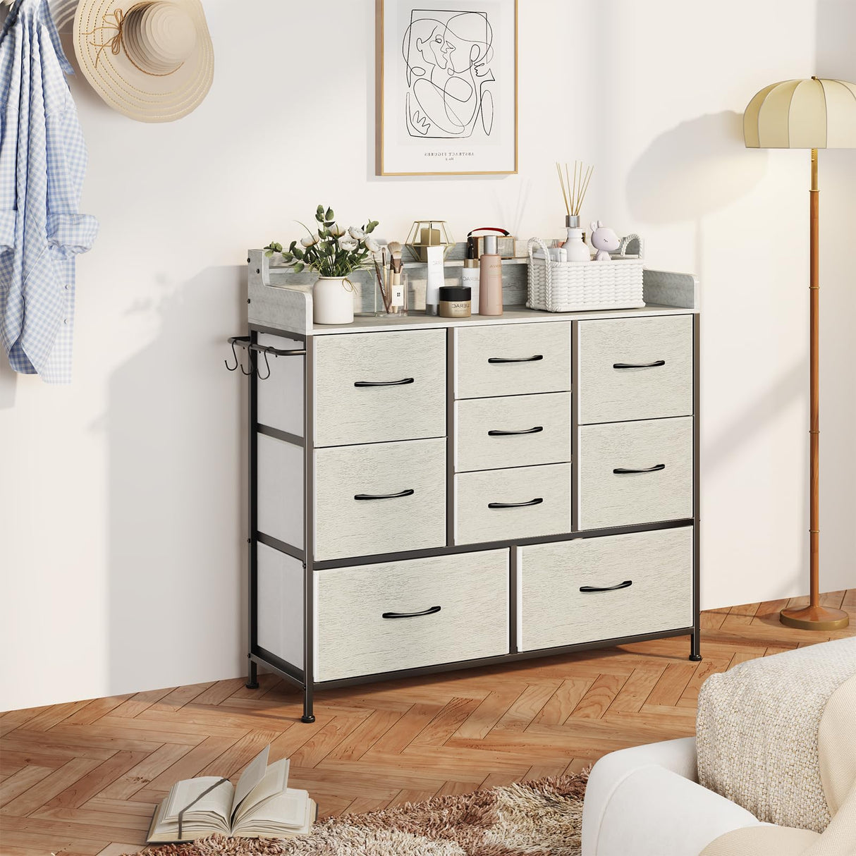 ErgoDesign 9 Drawers Dresser with Hooks, Dressers for Bedroom, Living Room, Hallway, Nursery (Greige) ErgoDesign