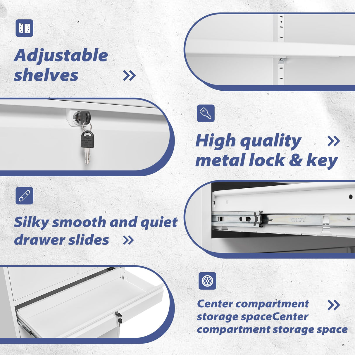 NODHM Inches Metal Storage Cabinet with Wheels, 72" Garage Storage Cabinet with Locking Draw and Adjustable Shelf, Tool Storage Cabinet for Garage, Home, Office, Gym, School (White, No Wheel) NODHM
