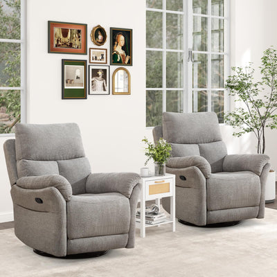 ANJ Manual Fabric Recliner Chair Set of 2, Swivel Rocker Glider, Silver