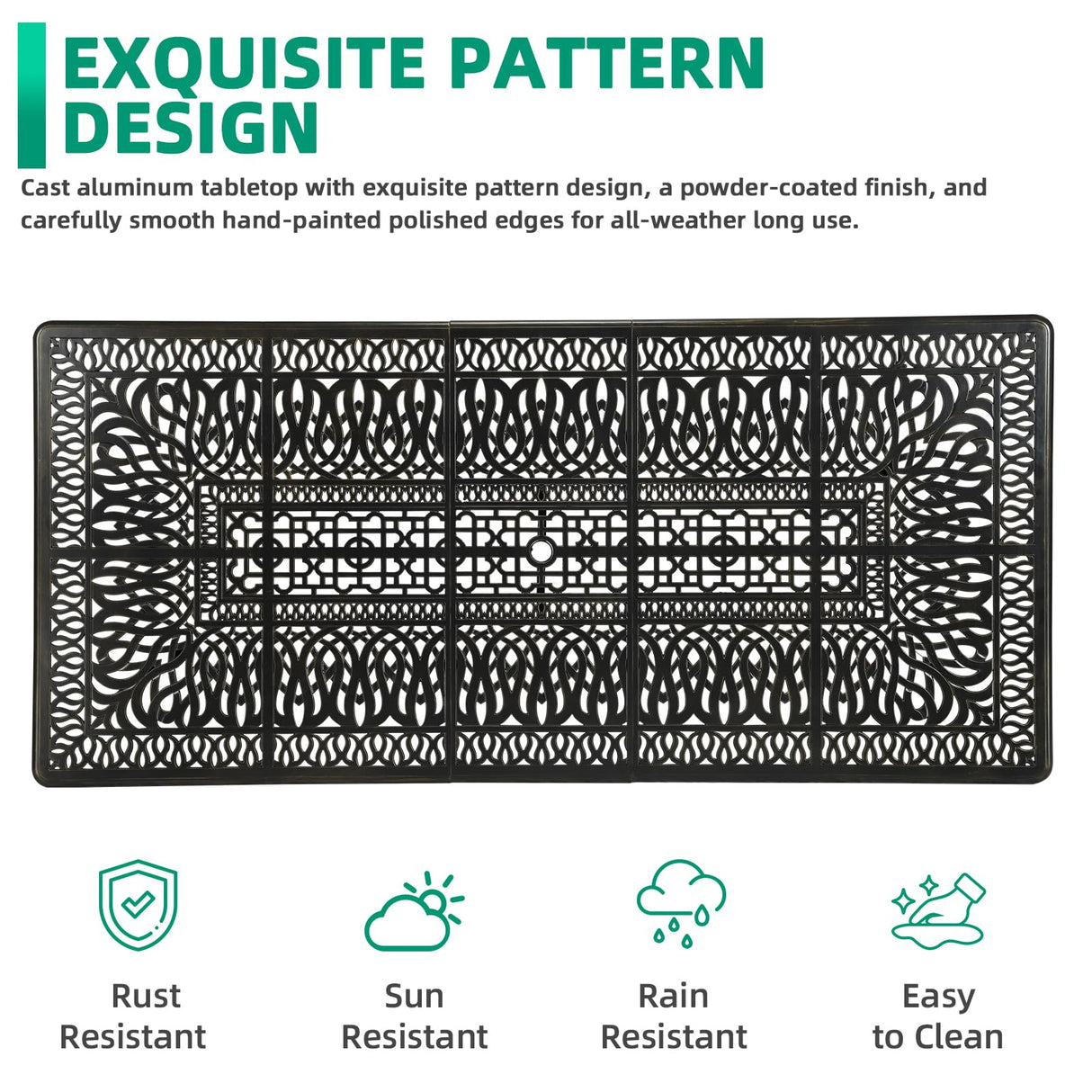 VIVIJASON 94.5" Patio Dining Table for 8-10 People, Large Rectangle Cast Aluminum Dining Table with 2" Umbrella Hole, Weather-Resistant Patio Dining Table for Deck Garden Backyards, Dark Bronze VIVIJASON