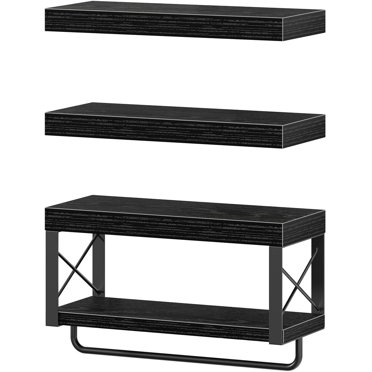 QEEIG Bathroom Shelves Over Toilet - Floating Shelf for Wall Toilet Paper Storage Farmhouse 16 inch Set of 3, Black (029-40B3) QEEIG