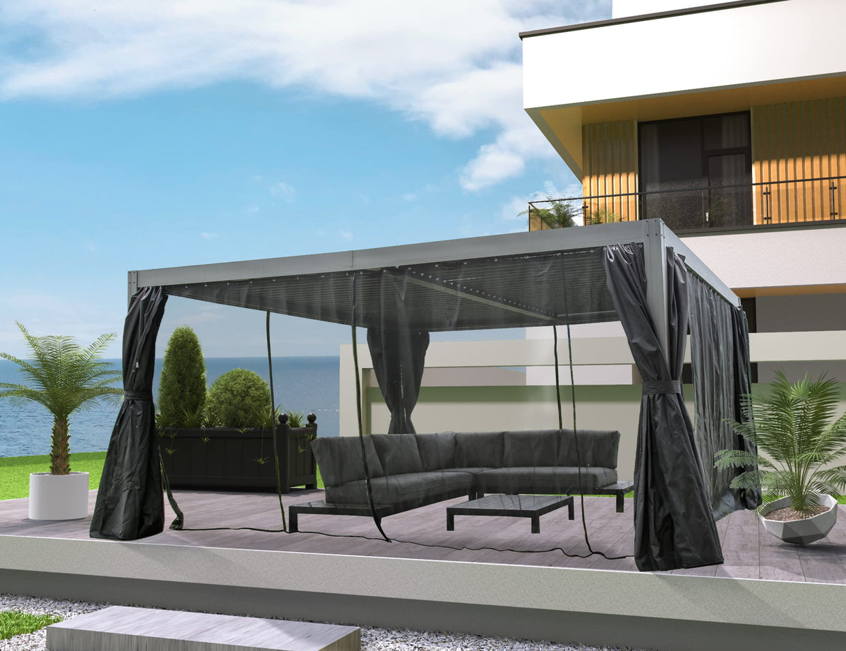 Domi Outdoor Louvered Pergola 12'x16' with Adjustable Aluminum Roof,Grill Gazebo for Patios,Aluminum Frame with Curtains and Mesh for Garden,Patio,Backyard domi outdoor living