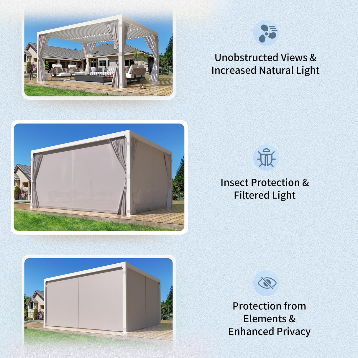 YOLENY Louvered Pergola 10x12, All Aluminum Pergola with Adjustable Rainproof Roof, Outdoor Pergola with Curtains and Nets for Patio & Garden, White YOLENY