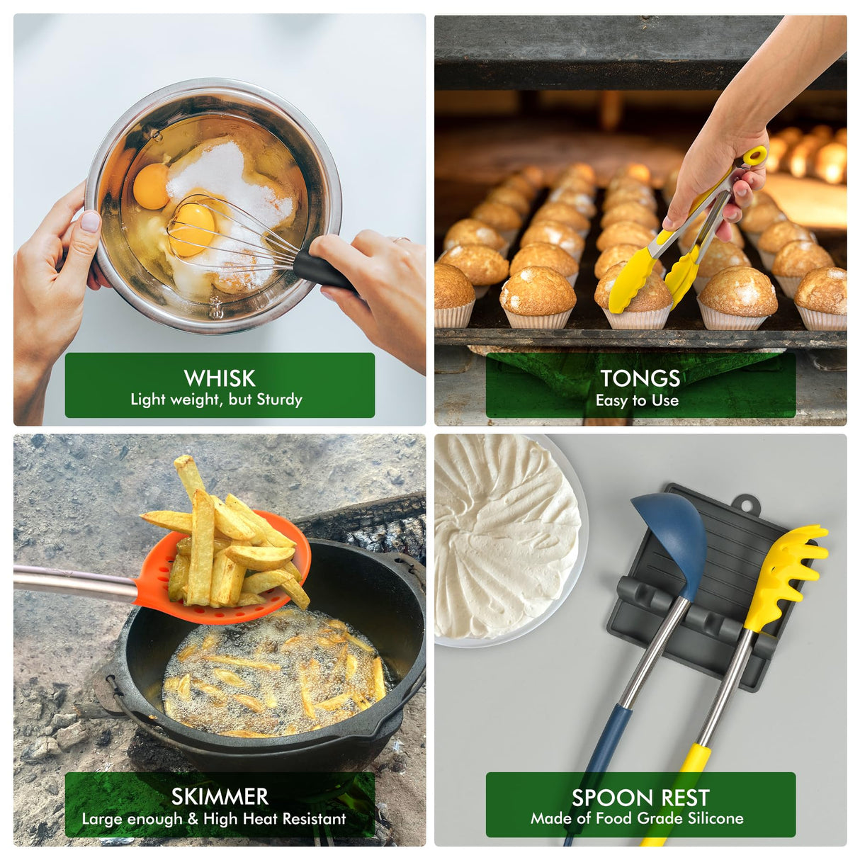 HOTEC Heat Resistant Silicone Kitchen Utensils, Cooking Utensil Set, Spatula Set, BPA Free, Kitchen Gadgets, Utensils Holder, Dishwasher Safe, 14pcs Multicolor HOTEC