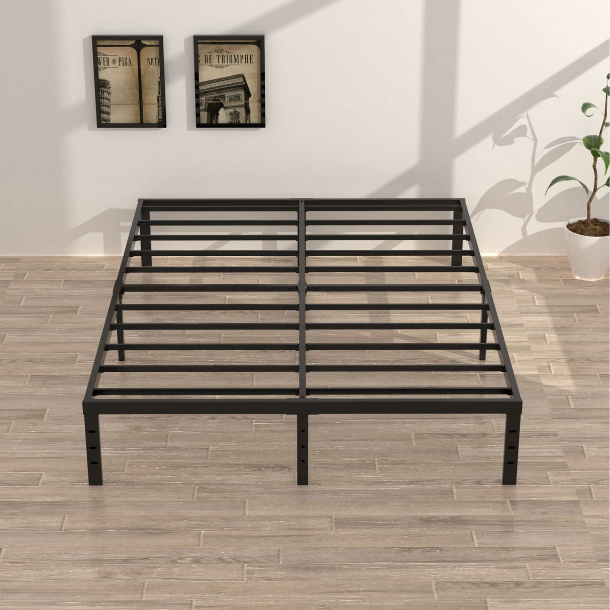 Upcanso 16 Inch Queen Bed Frame No Box Spring Required, Metal Platform Queen Size Bed Frames with 14 Inch Storage, 3,500 lbs Heavy Duty Steel Slats Support, Easy Assembly Mattress Foundation Upcanso