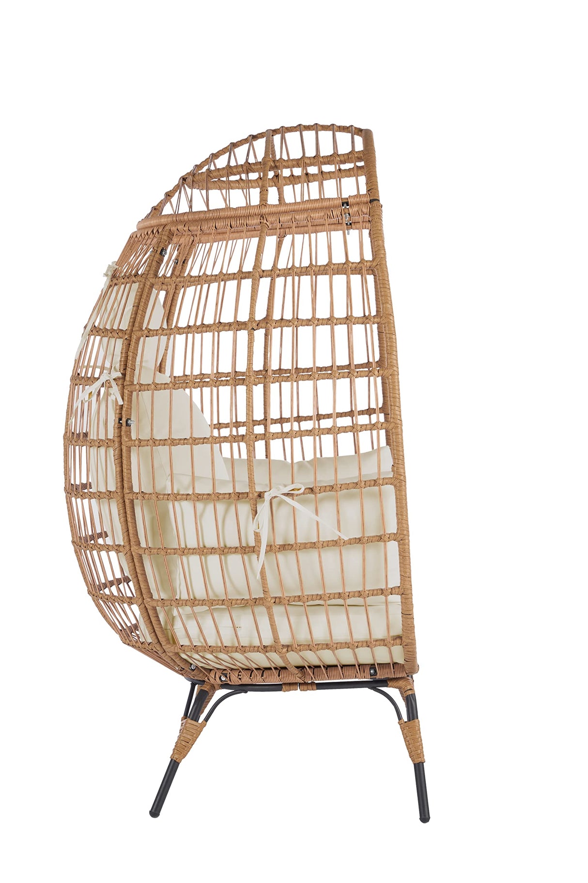 LUMISOL Wicker Egg Chair, Patio Rattan Swivel Chair Rocker Patio Chair, Oversized Indoor Outdoor Lounger for Patio Backyard Balcony w/ 5 Cushions, Egg Chair with Stand, Beige LUMISOL