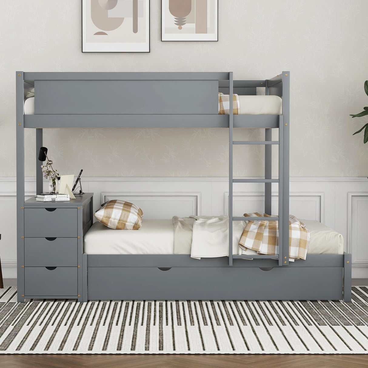 Merax Full Over Full Bunk Bed with Twin Size Trundle, Under-Bed Desk and Storage Drawers, No Box Spring Needed Merax
