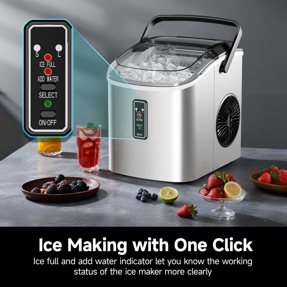 EUHOMY Ice Maker Countertop, 9 Cubes Ready in 6 Mins, 26lbs/24H, Self-Cleaning, Portable Ice Maker Machine with Carry Handle, Basket and Scoop, 2 Sizes of Bullet Ice for Home, Kitchen, Office EUHOMY