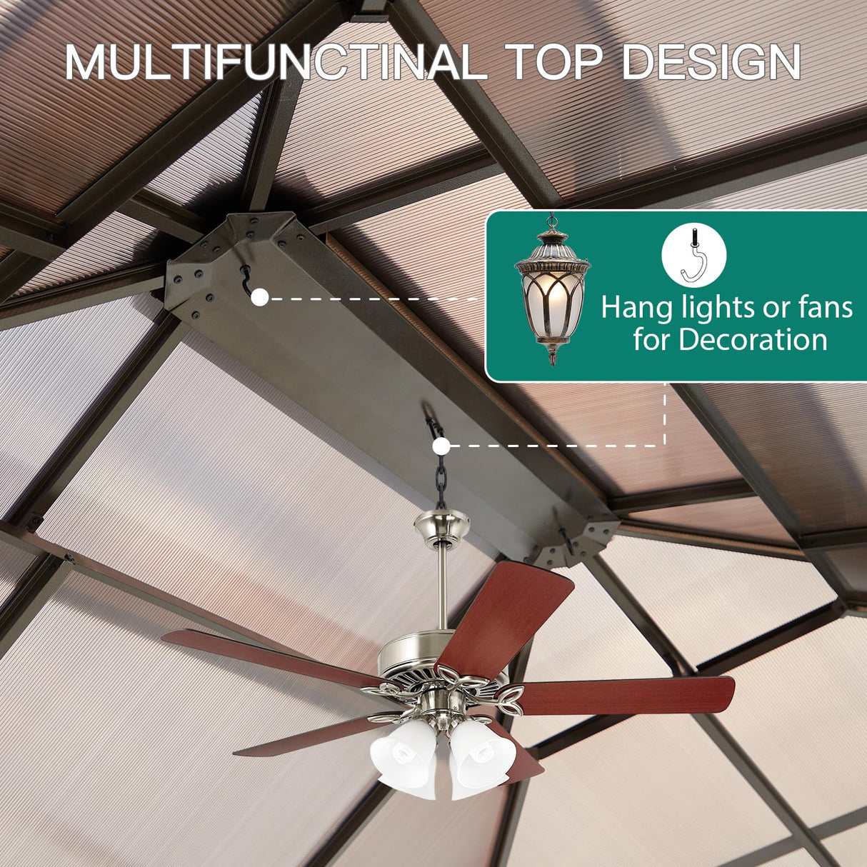 GarveeLife 10x13ft Hardtop Gazebo, Outdoor Polycarbonate Double Roof Canopy, Aluminum Frame Permanent Pavilion with Curtains and Netting, Sunshade for Garden, Patio, Lawns (Brown) GarveeLife