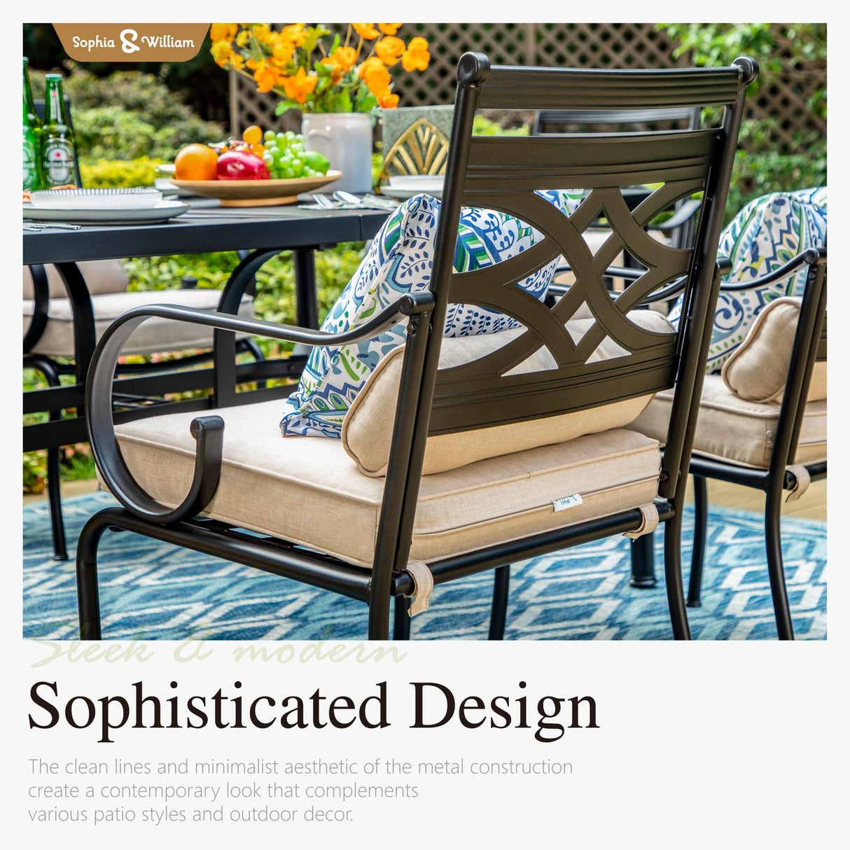 Sophia and William Outdoor Patio Dining Set for 8, Outdoor Table and Chairs, Removable Seat Cushions, 60" Square Black Patio Dining Table Sophia & William