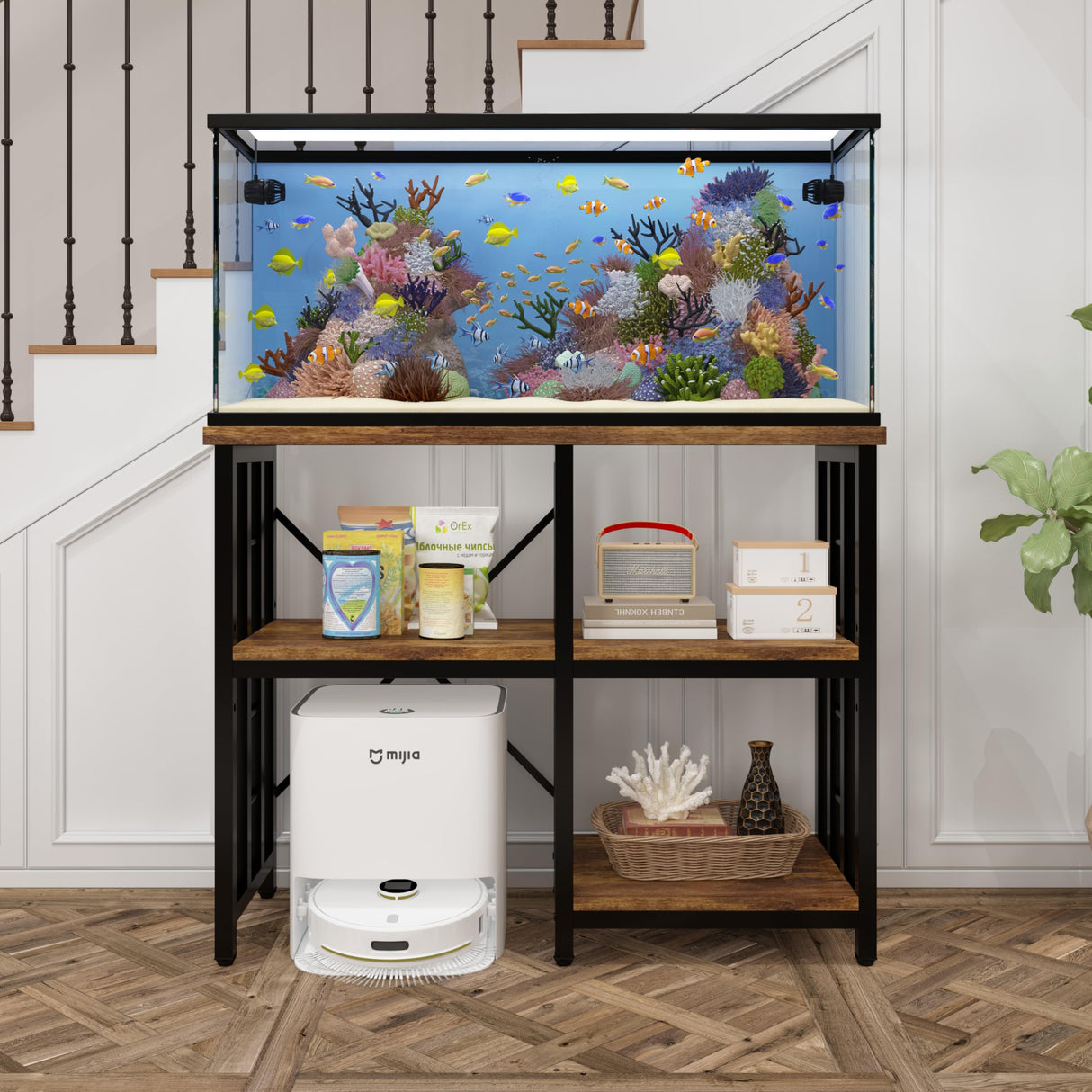 4-Tier Kitchen Baker's Rack, Mini Fridge & Microwave Oven Stand Table, 5 Tiers Coffee Bar Table, 20-29-37 Gallon Fish Tank Stand, Kitchen Organizer Shelf for Spices/Utensils Foods(Rustic Brown) BINGO CHERRY